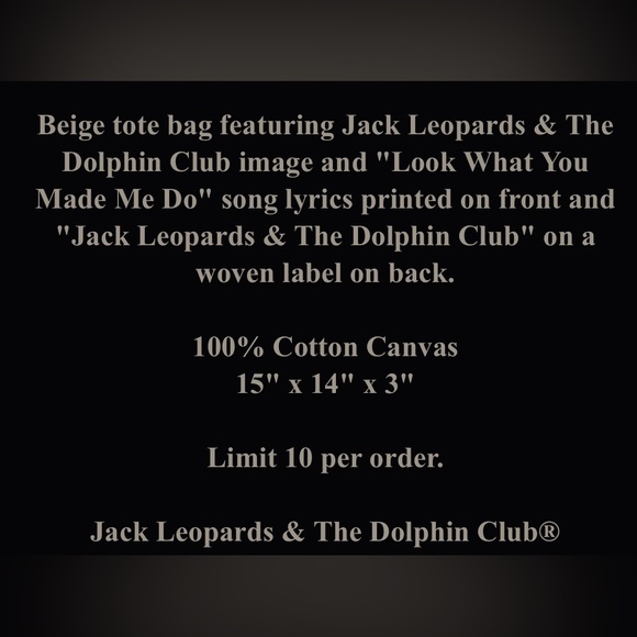 Taylor Swift tote bag Reputation era, Jack Leopards & The Dolphin Club - Picture 15 of 15